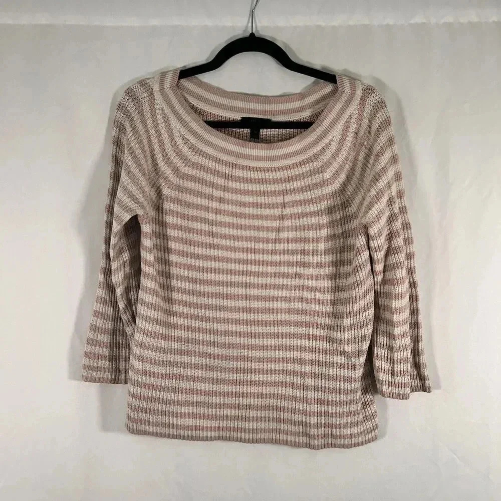 J. Crew Sweater Women's XS Pink White Striped Knit Round Neck Long Sleeve Cotton